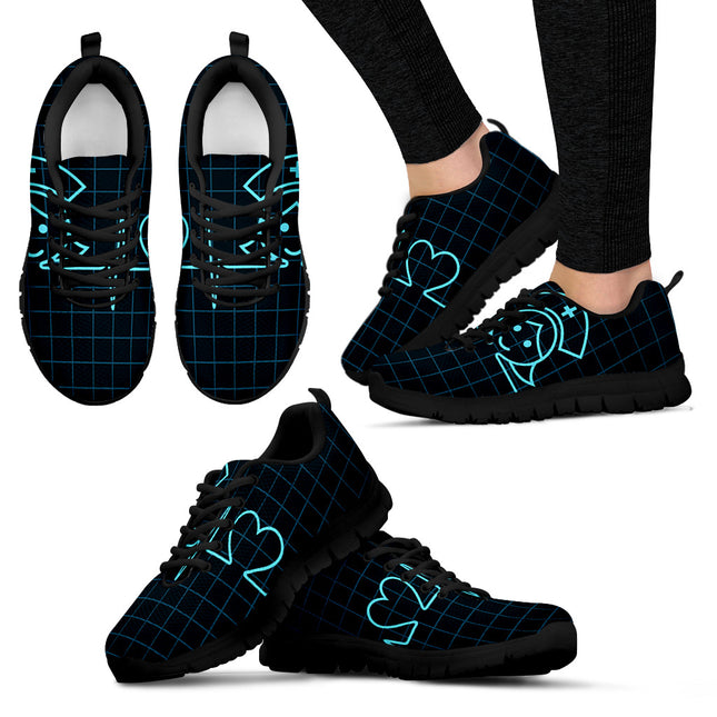 Black Mesh Nurse Sneakers With Picture of Nurse