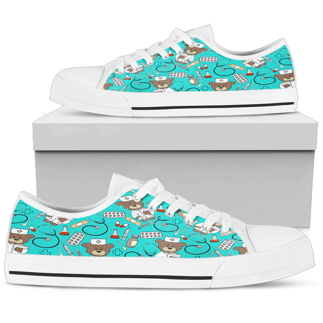 Nurse Light Blue Bear Canvas Sneakers