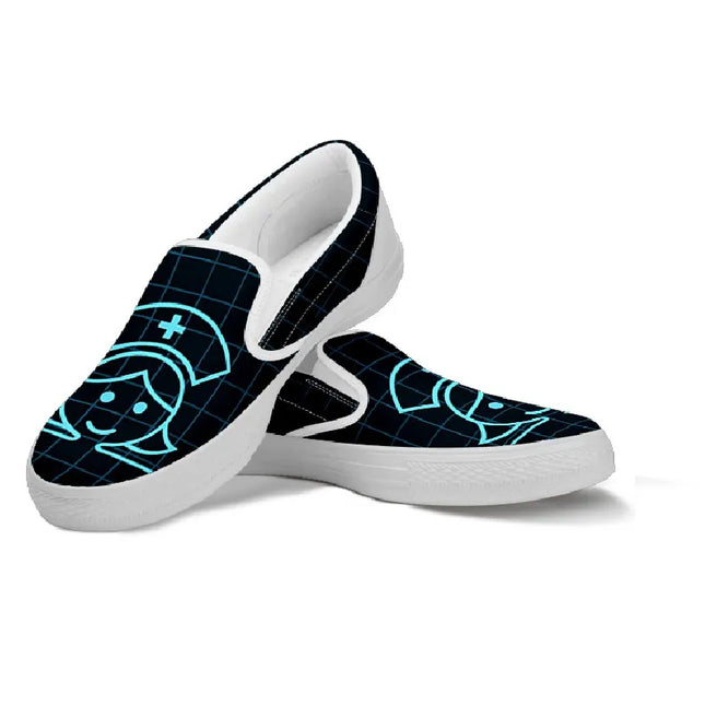 Black Nurse Slip On Sneakers (Smiling Nurse)