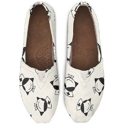 White Canvas Nurse Flats With Smiling Nurse