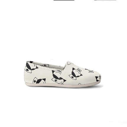White Canvas Nurse Flats With Smiling Nurse