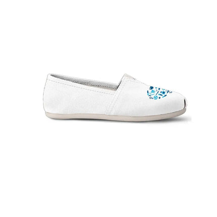 White Canvas Nurse Flats With Light Blue Heart