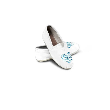 White Canvas Nurse Flats With Light Blue Heart