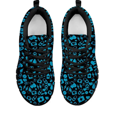 Women's Black Mesh Nurse Sneakers With Medical Graphics