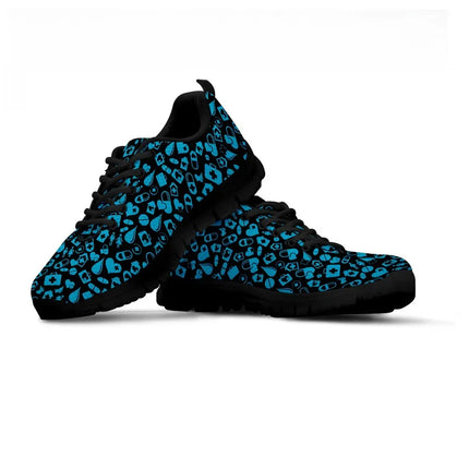 Women's Black Mesh Nurse Sneakers With Medical Graphics