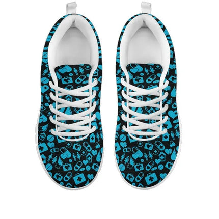 Women's Black Mesh Nurse Sneakers With Medical Graphics