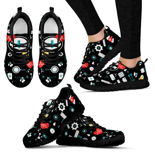 Ladies Black Mesh Nurse Sneakers 8